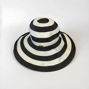 Sun N Sand Women's Black White Striped Beach Sun‎ Hat UPF 50+ Sun Protection